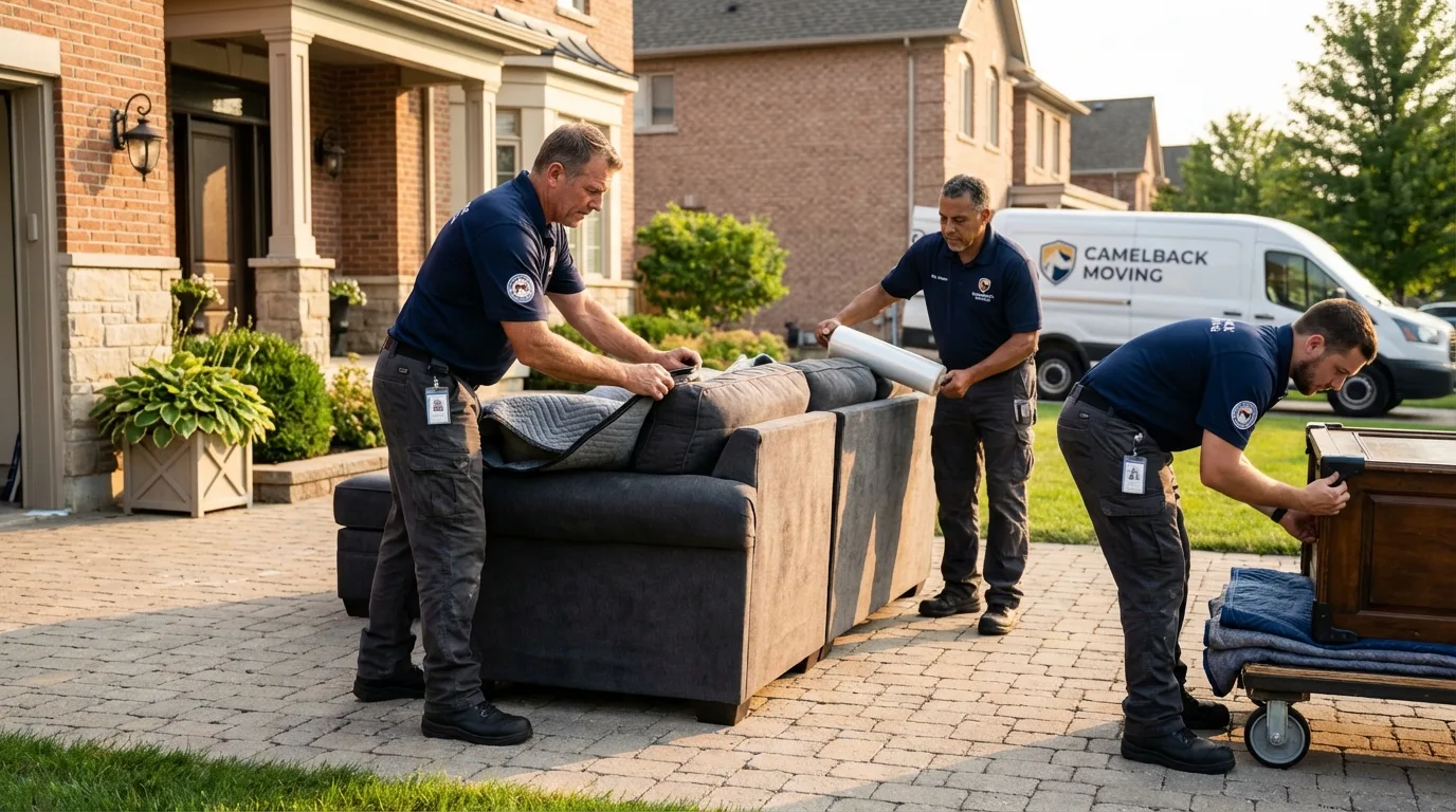 Large estate moving crew wrapping furniture in Spanaway, WA
