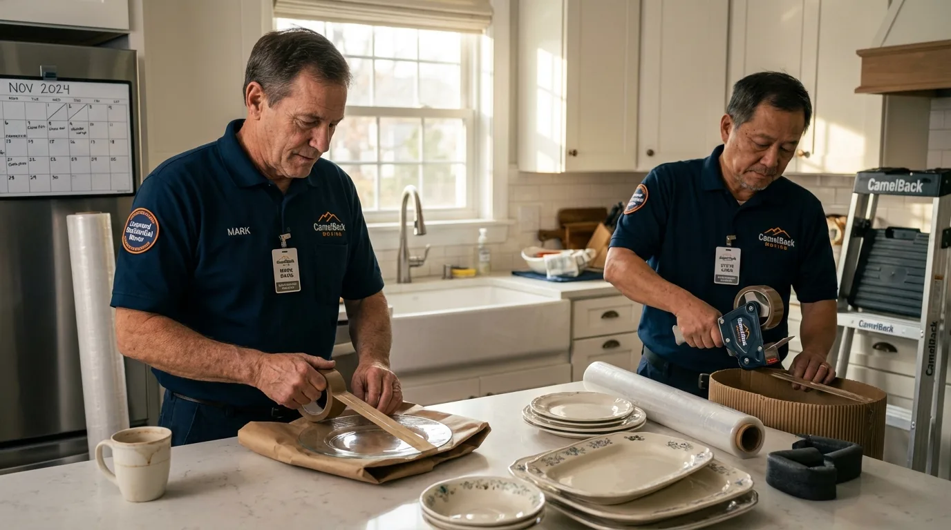 Professional crew packing kitchen dishware in Spanaway, WA